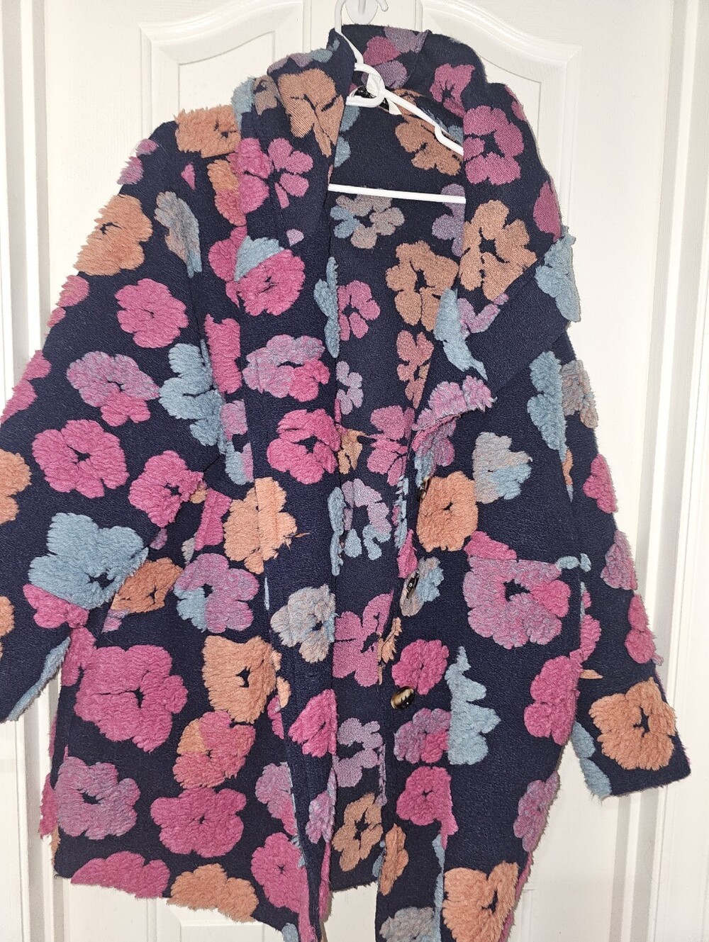 DAVI & DANI Navy Teddy Jacket with Pink, Peach & Light Blue Floral Print